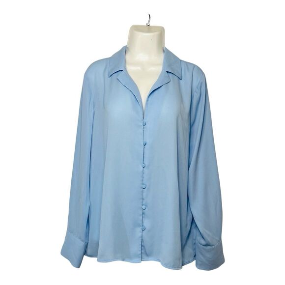 Worthington Tops - Worthington Womens XL Light Blue Semi Sheer Button Up Blouse Long Sleeve Career